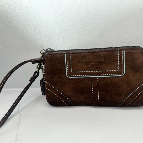 Coach Suede Leatherware Brown Wristlet - Picture 2 of 6